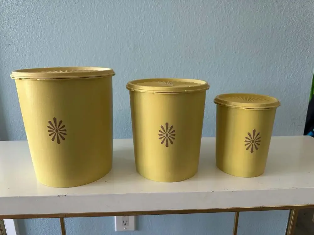 Vintage Tupperware Set of 3 Servalier Nesting Canisters in Sunburst Yellow
